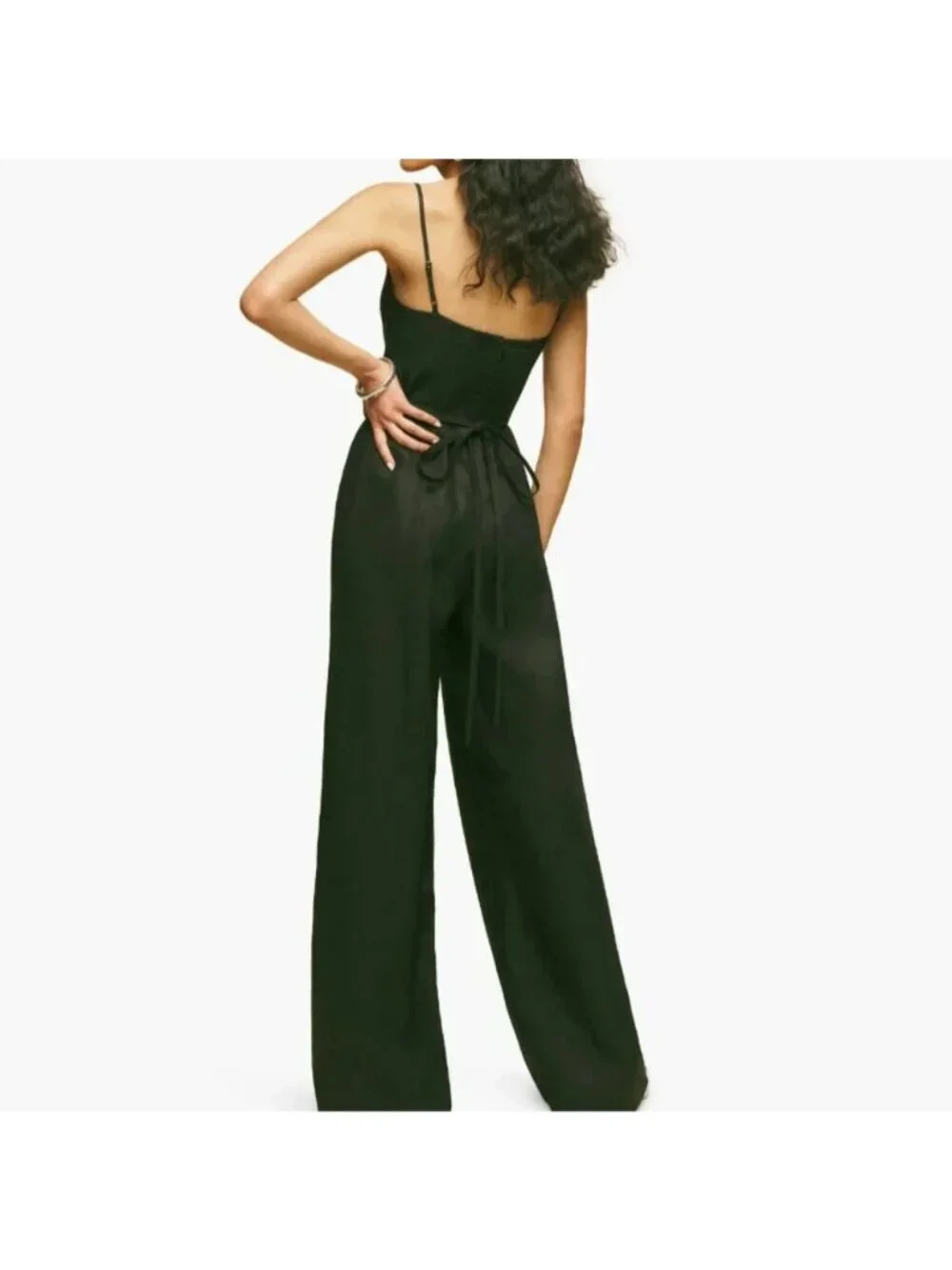 $228 Reformation Ciara Wide-Leg Black Linen Jumpsuit Sz 4 Black 100% Linen